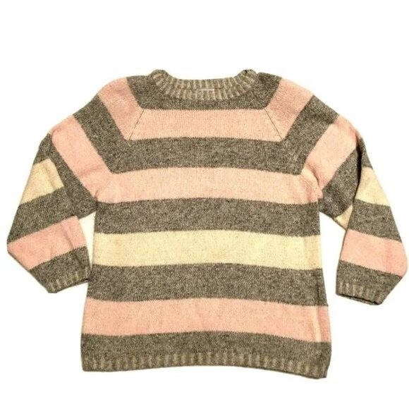 Vtg Silk Angora Lt Ed Sweater 90s Sz M Pink Ivory Gray Shoulder Pads Womens - Picture 1 of 3